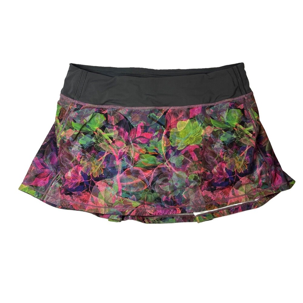 Lululemon Pace Rival Athletic Tennis Skirt Floral Neon Tropical Skort Size 8